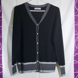 Grace Karin Black and Grey V-Neck Button Up Cardigan - Size Large